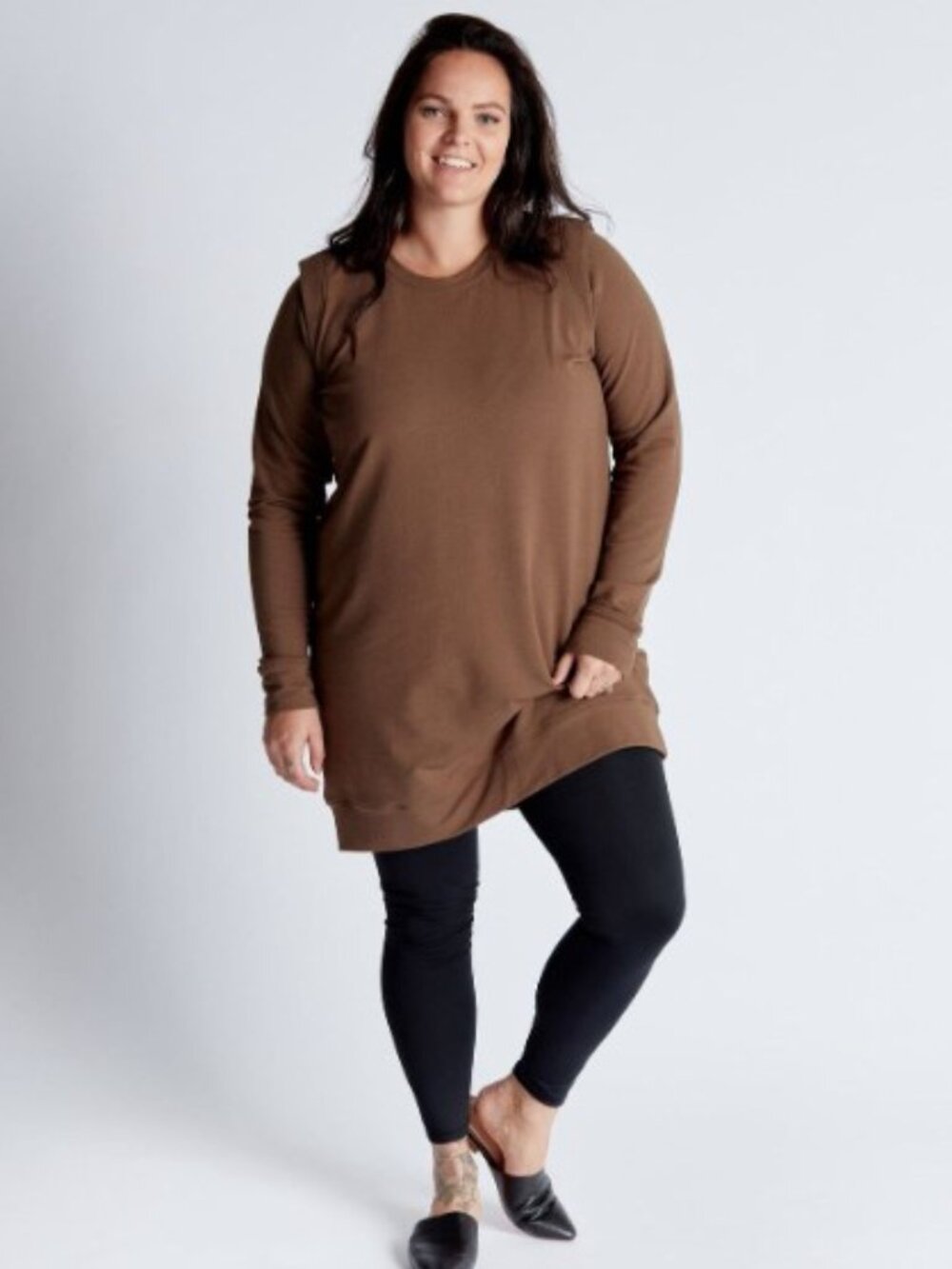Lost In Layers Sweatshirt Dress, Size 3X, Long Sleeve, Tan-Brown, Made in Canada